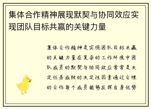 集体合作精神展现默契与协同效应实现团队目标共赢的关键力量