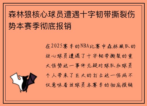 森林狼核心球员遭遇十字韧带撕裂伤势本赛季彻底报销